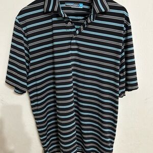 Roundtree & Yorke Black and Blue Striped Polo Shirt